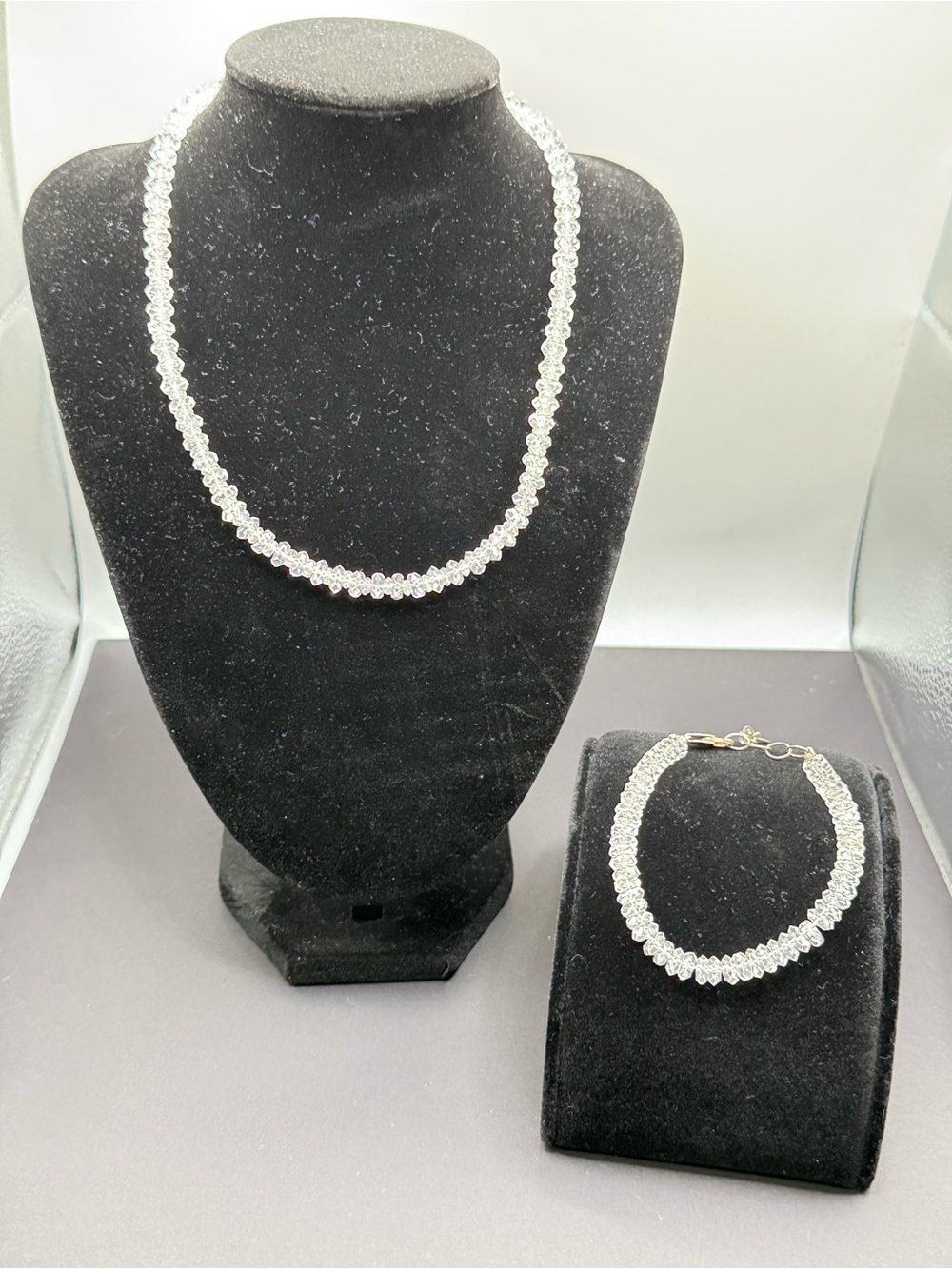 Classic Crystal Necklace & Bracelet Moon Clasp Set